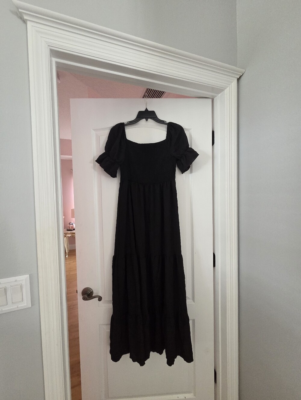 Large Black Boho Tiered Maxi Dress Can Be Worn On Off Shoulders